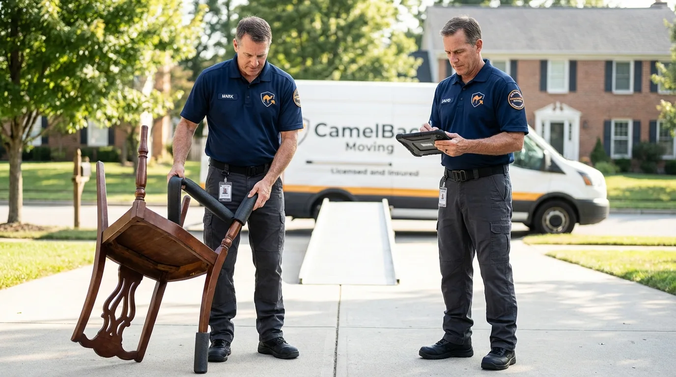 Movers inspecting furniture for damage prevention before loading in Appalachia, VA