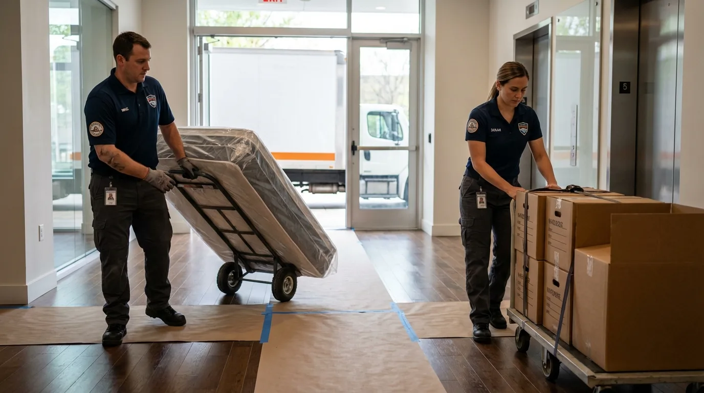 Professional apartment movers loading elevator in Appalachia, VA